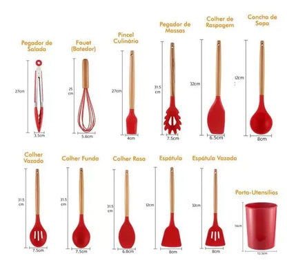 Kit de Utensílios de Cozinha em Silicone 12 Peças